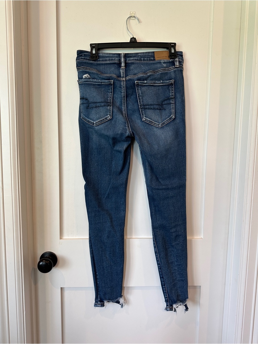 American Eagle Outfitters Dark Blue Raw-Hem button fly Skinny Jeans
